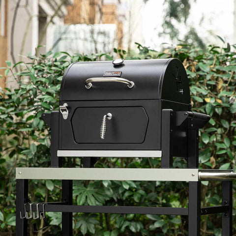 Portable Charcoal Grill With Warming Rack, Tabletop Outdoor Grill For Camping And Picnics, 303 Sq In Cooking Area, black grill.