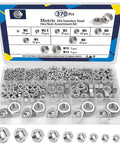 370 Piece Metric Hex Nuts Set With Nine Sizes M2 To M12 In 304 Stainless Steel for DIY Projects and Repairs