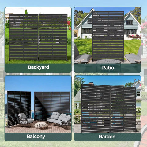 Outdoor Privacy Screen Set Of 2 Interlocking HDPE Panels Freestanding With Stand displayed in backyard, patio, balcony, garden views