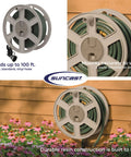100 Ft Garden Hose Holder Wall Mount With Manual Retractable Sidewinder Hose Reel For Outdoor Use Heavy Duty Space Saving Taupe Resin