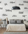 Bedroom with 12 Piece Inspirational Wall Decals Set With Peel And Stick Vinyl Quotes Removable Motivational Sayings For Office Nursery Classroom Dorm Teens Black Matte Finish