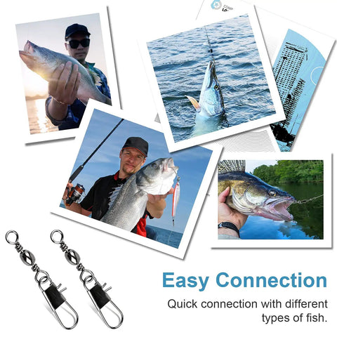 200 Piece Fishing Swivel Set With Coastlock Snap And Ball Bearing, 5 Sizes Included, Durable Tackle Box Essential For Freshwater And Saltwater Fishing, Catch More Fish With This Versatile Pro Grade Gear. ball bearing swivels with coastlock snaps and fish catches