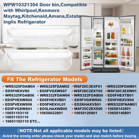 Two Pack Fridge Door Shelf Bin Replacement WPW10321304 Compatible With Kenmore And Whirlpool Refrigerators Image
