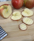 Amazon stainless steel crinkle-cut slicer with a wavy blade for apples and fries; kitchen vegetable cutter