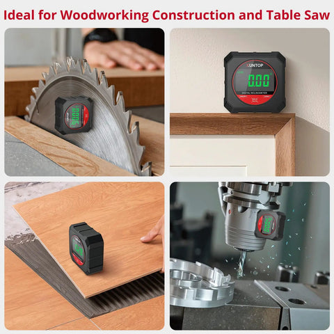 Heavy Duty Digital Angle Gauge With Freakin Precise Readings And Hella Strong Magnetic Backing Optimized For Rapid Framing Layouts And Hassle Free Weekend Projects on a table saw and woodworking projects.