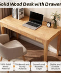 Mid Century Modern Solid Wood Height Adjustable Standing Desk With Slick Ergonomic Design And Heavy Duty Storage Drawers, laptop on top.
