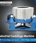 Industrial Centrifuge Dryer Machine For Solid Liquid Separation And Heavy-Duty Dehydration Featuring Built-Tough Stainless Drum And Zero-Wobble Cast Base For Biomass Oil Extraction Metal Parts And Textile Spin Drying 220 Volt, highlighting motor and drum.