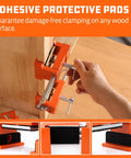Hand using 4 Pack Cabinet Clamps Set with 8510 Cabinet Claw for face frame cabinet installations on wood surface.