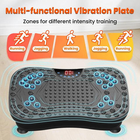 Multi-functional vibration plate showing digital display and zones for varied intensity; Vibration Plate Fitness Platform For Full Body Workout, Home Shaker Board, Exercise Machine For Weight Loss, Fat Burner, Shaking Fitness Pad For Women And Men