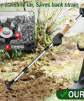 Long Handle 2 In 1 Weed Puller Tool With Garden Hoe And Weed Rake for easy weed removal in home gardens, shown in use on lawn.