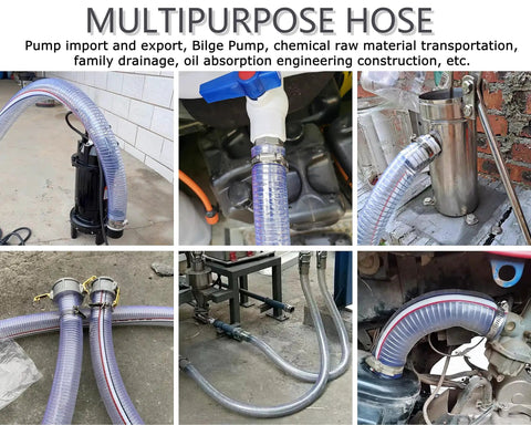 Heavy Duty Steel Wire Reinforced Vacuum Suction Hose One Inch ID By One And A Half Inch OD Flexible UV Resistant Vinyl Tube in use