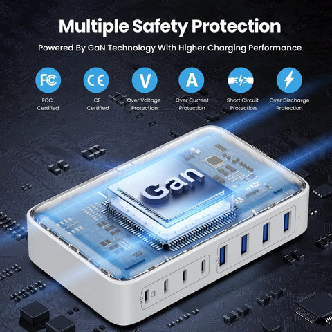 GaN III 8 Port USB C Charger Hub With 200W Total Power Four USB C And Four USB A Independent Outputs 65W PD Laptop Charger internal view