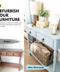 Comparison of wooden console table before and after painting with Chalk Furniture Paint Set With Nine Colors In Ultra Matte Finish.