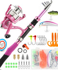 Telescopic Fishing Rod And Reel Combo For Ladies Pink Spinning Pole Set For Beginners Women Includes Line And Essential Accessories For Easy Portable Fishing Great Starter Kit That Fits In A Backpack