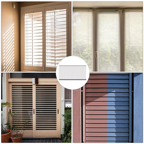 Collage of plantation shutters with different styles and colors, showcasing 80 Piece Plantation Shutter Repair Kit With Solid Fasteners Sweet Louver Hardware No Sweat Window Blind Tilt Rod Staples Easy Peasy Home Fix Hella Durable For Smooth Operation Quick Setup Guaranteed Satisfaction.