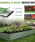 Galvanized Raised Garden Bed Kit 8x2x1 Ft Outdoor Metal Planter Box Olive Green Heavy Duty With Gloves For Vegetables And Flowers