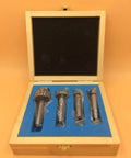 Mt1 Wood Lathe Live Center Drive Spur Cup Set Offers Badass Durability For Smooth Spindle Turning Operations Includes Two Spare Replacement Tips And A Tight Wooden Storage Box showing 4 metal tips in a wooden case.