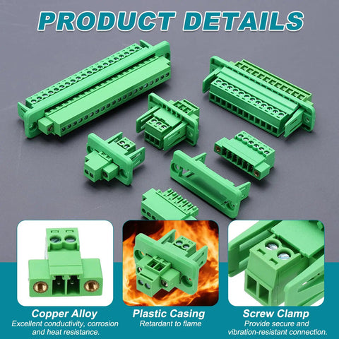 Bulletproof Screw Terminal Block 12 Pin Connector 3.5MM Pitch Wiring Set For 24 To 12 AWG Cable With Tin Plated Brass Contacts product details.