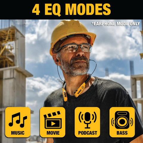 Worker wearing 2 In 1 Neckband Bluetooth Headphones With Built In Speakers Around Neck Wearable Jobsite Audio Wireless Headset