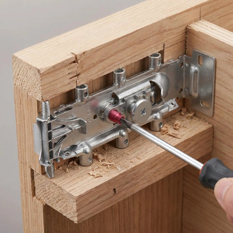Concealed No Drill Kitchen Cabinet Mounting Brackets For Walls being installed with screwdriver, cold rolled steel, invisible support.