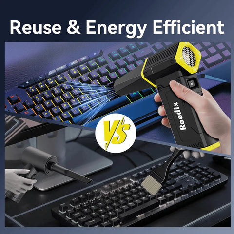 Beast Mode 210000 RPM Electric Air Duster With 8 Gear Turbo Control cleaning keyboard, comparing with brush.