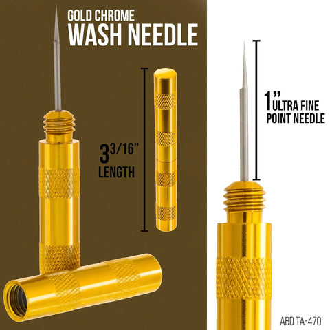 Gold chrome wash needle from 13 Piece Airbrush Cleaning Kit With Glass Cleaning Pot Jar And Holder 5 Cleaning Needles 5 Cleaning Brushes 1 Wash Needle How To Link Card For Quick Pro Grade Maintenance