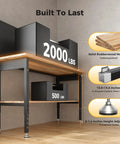 60 Inch Adjustable Height Work Bench With Storage Shelf And Pegboard LED Light And Built In Power Strip for heavy loads