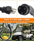 Rugged Golf Cart Charging Power Cord Straight Up Reliable 120 Volt 3 Pin Replacement Charge Cable Assembly for Evolution Icon EV Models, plug and play design.