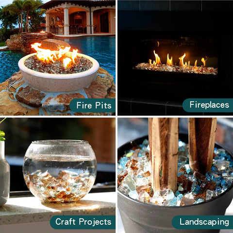 10 Pound Blended Reflective Fire Glass For Fire Pits And Fireplaces Half Inch Mixed Colored High Luster Rocks Aqua Blue Platinum Copper in various uses