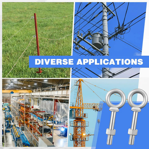 Built Like A Tank Heavy Duty 8 Pack 3/4 X 4 1/2 Inch Shoulder Eye Bolts With Nuts, Hot Dip Galvanized rigging used in diverse applications.