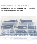 Divided storage box with 100 Piece Black M6 Hex Drive Socket Cap Bolts And Dowel Nuts Kit for DIY furniture builds.