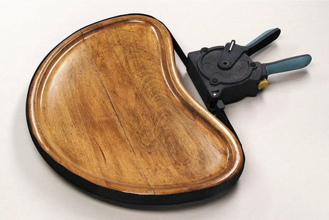 One-Hand Ratcheting Band Clamp For Quick Glue-Ups And Framing, 16-Inch Clamp With Self-Adjusting Corners securing wooden piece