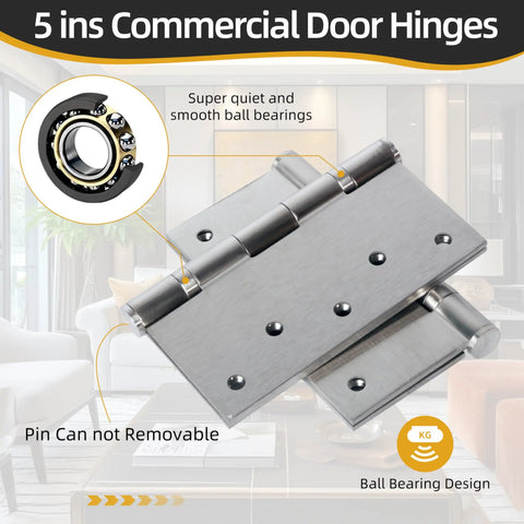 Heavy Duty Stainless Steel Ball Bearing Door Hinges Rock Solid 5 Inch square design with smooth ball bearings for quiet operation.