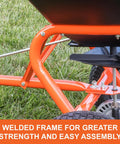 Close-up of welded frame on Tow Behind Lawn And Garden Broadcast Spreader With 185 Lb Capacity, Tackles Seed Fertilizer Salt Ice Melt