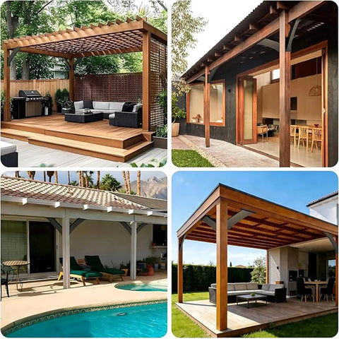 Heavy Duty 45 Degree Steel Angle Brackets For Wood Beams With Black Rustproof Finish in gazebo and pergola structures.