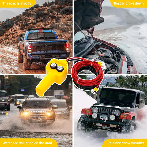Universal 12V Winch Control Box With Relay Switch For 1500-5000LB Winches On ATV Truck And Trailer Rugged Yellow ABS Housing Simple Install Replacement To Restore Beefed Up Power And Reliable Towing. Yellow ABS winch control box with red and black wiring for ATV, truck, and trailer recovery.