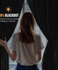 Person opening 100 Percent Blackout Room Divider Curtains With Ceiling Track Set in home office, showing blackout effect.