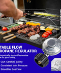 8 Ft QCC1 Propane Regulator And Adapter Hose For LP Gas Grills and Heaters connected to barbecue grill with vegetables