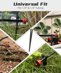 100 Pack Drip Irrigation Stakes For One Eighth To One Quarter Inch Tubing, 5.79 Inch Tall, installed in garden and pots