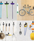 12 Pack Heavy Duty Steel Garage Hooks with Anti Slip Coating Wall Mount Organizer holding brooms, bike, tools, lifebuoy.
