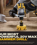 20V Max Brushless Half Inch Cordless Hammer Drill Kit Delivering Hella Torque And Ridiculous Power For Heavy Duty Projects With Eight Amp Hour Battery Plus Fast Charger in use drilling into wooden surface.