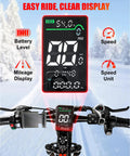 Electric Mountain Bike For Adults 1500W Peak Motor LCD display showing speed, battery level, and mileage