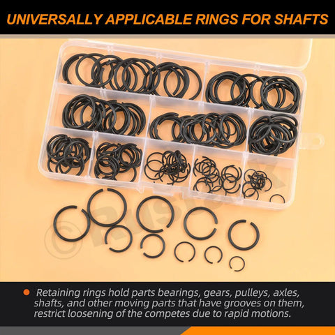150Pcs 10 Size 65Mn Steel Round Wire Snap Rings Set for Shafts C Clips Internal Retaining Rings in plastic box