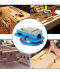 Built Tough Precision Mill Vise Featuring Rock Solid 360 Degree Swiveling Base for secure clamping on woodworking projects.