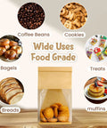 Bread And Cookie Bags With Seal And Window 50 Pack Reusable Bakery Bags With Tin Tie Tabs; showcasing food variety use.