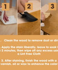 Instructions on applying Superior Water Based Walnut Wood Stain Ultra Fast Drying Low Odor Plus Non Toxic Formula for furniture.