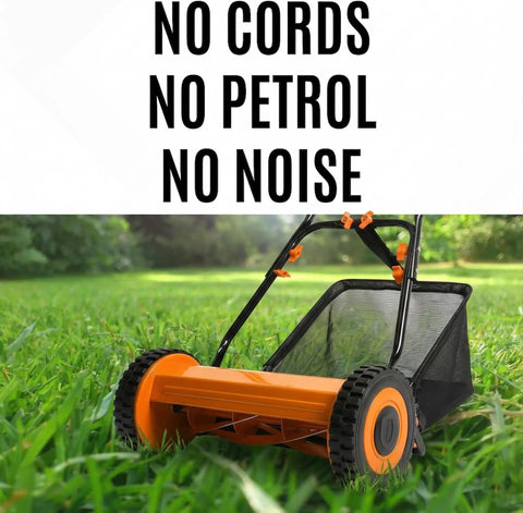 Lightweight 16 Inch Push Lawn Mower With Rear Roller For Stripes Four Adjustable Cutting Heights From 0.6 To 1.6 Inches