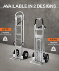 AS7B Heavy Duty Aluminum Hand Truck 2 In 1 Convertible Dolly, 800 Lb Capacity, shown in two available designs