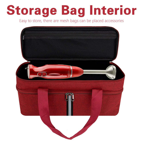 Kickass Deep Red Hand Blender Carry Case With Thick Padding shows interior with red immersion blender, ideal for snug storage.