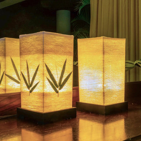 Japanese Lantern Bamboo Table Lamp With Cherry Blossom Accent Dimmable Nightstand Light For Bedroom Living Room Dorm Office